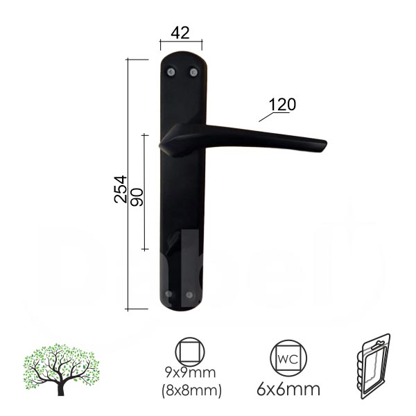 Kvaka šild za vrata KOTOR Cm 90/42/254/10/120/8/9  WC 6x6mm DBP0