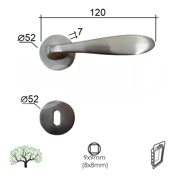 Kvaka rozeta za vrata ZLATAR Inox fi52/7/120/8/9mm  .Klj DBP3