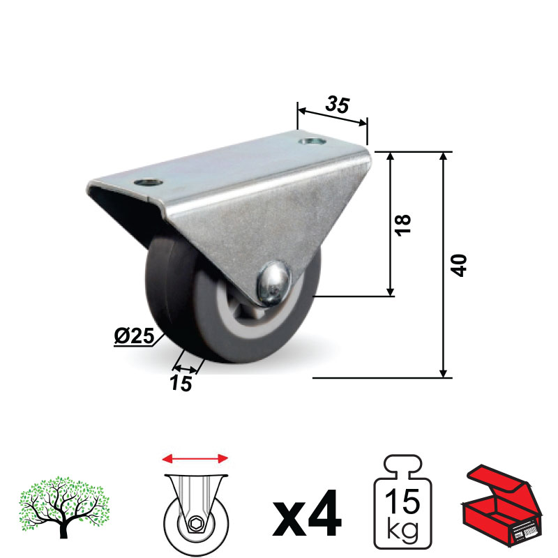 Točkić za nameštaj-linijski TN06 Braon 25/15/35/40x18mm (4kom) 15kg DBP1