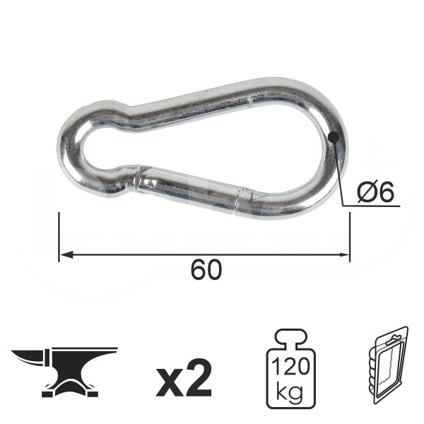 Karabiner KA1 ZnB 6x60mm (2kom) 120kg DBP1