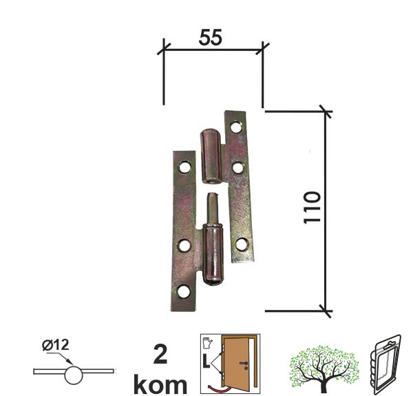 Šarka brodska za vrata SP9006 ZnŽ x110x55/fi12 (2kom) Leva DBP2