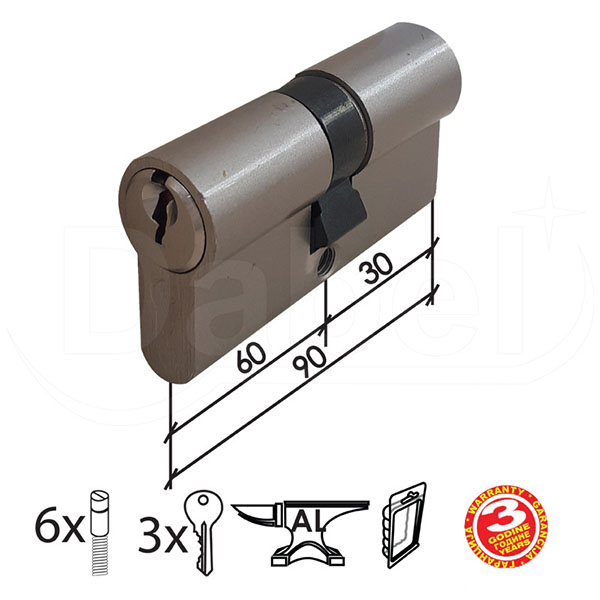 Cilindar za vrata CL2036 Nikl 90mm(30-60)  3K DBP1