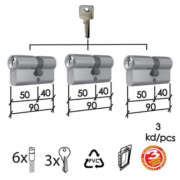 Cilindar isti ključ CL2036S SS 90mm(40-50) (3kom) 3K DBP2