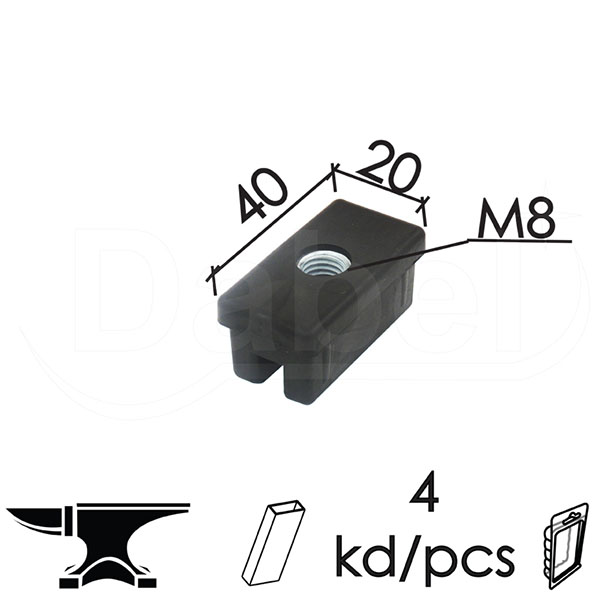 Čep za bravarsku kutiju sa navrtkom ČPN23 Crna 20x40/M8 (4kom)  DBP1