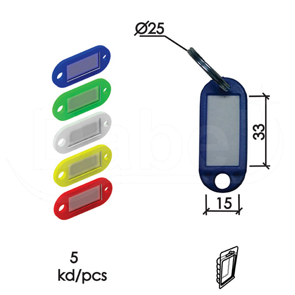 Privezak za ključ PVC ZnB fi25/15/33mm (5kom) Crv/Pla/Zel/Ž/Cr DBP1
