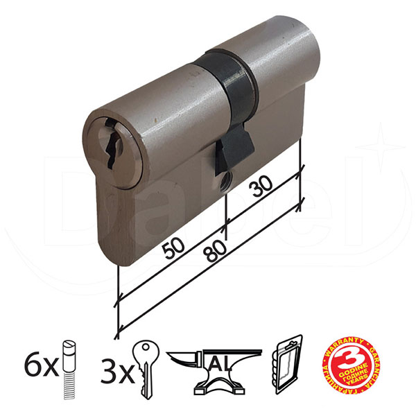 Cilindar za vrata CL2036 Nikl 80mm(30-50)  3K DBP1